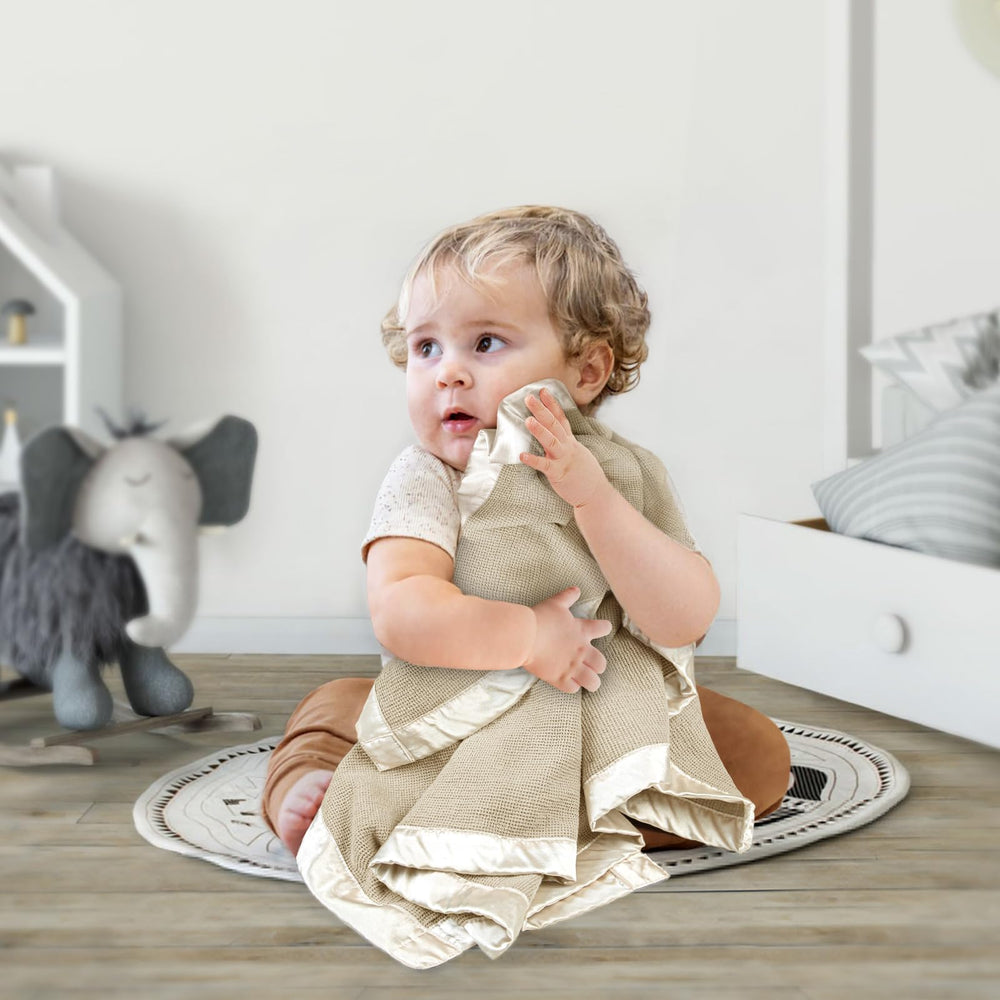 Lulumoon swaddle blanket sensory-friendly satin trim provides calming comfort