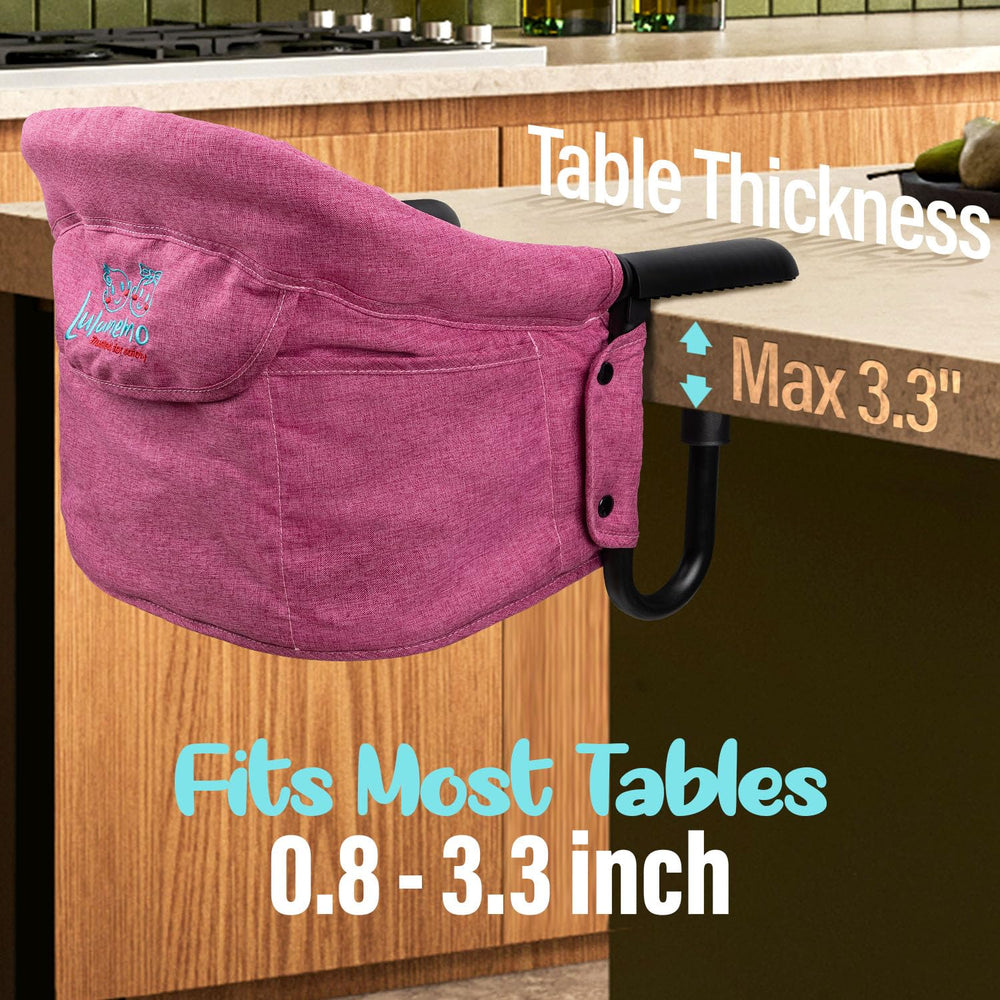 lulunemo Hook On High Chair 3-point safety harness in use