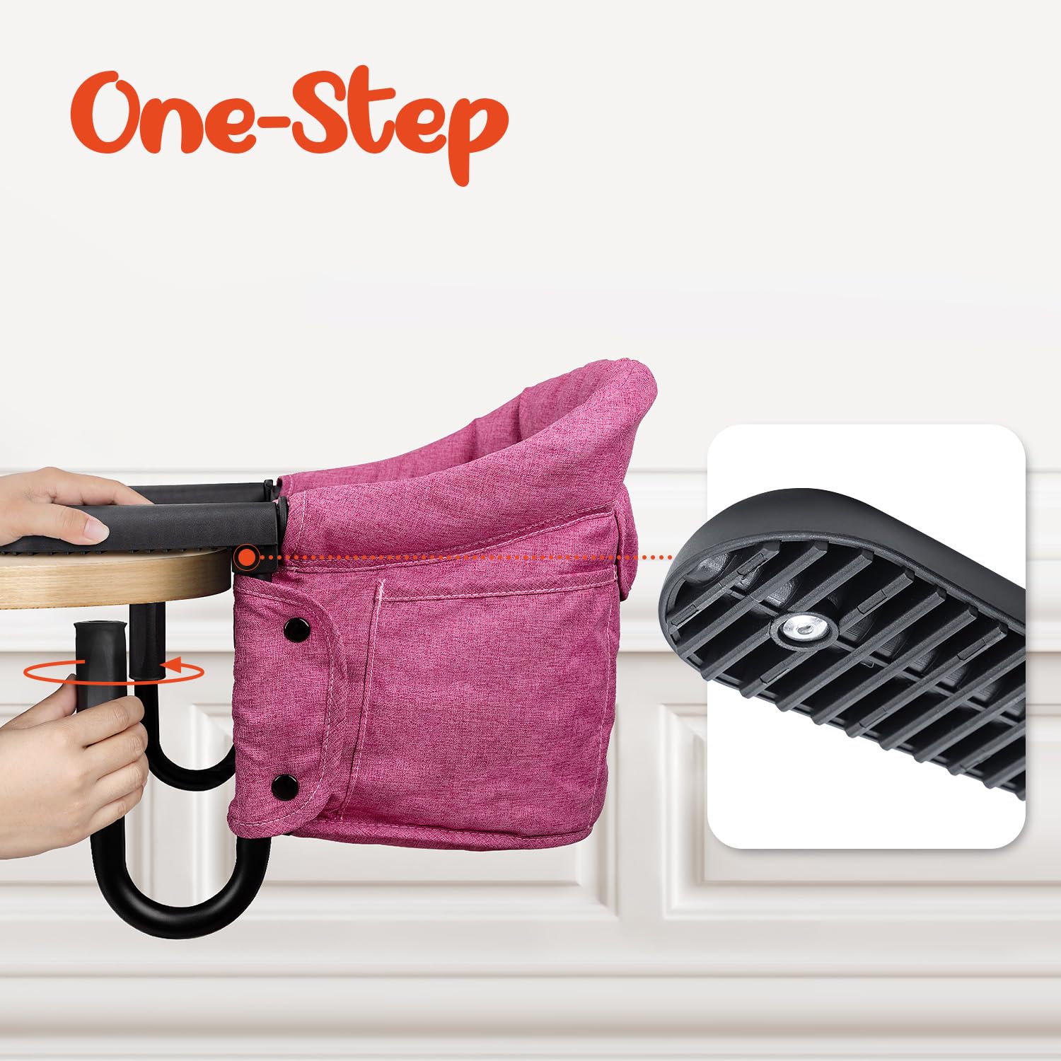 lulunemo Hook On High Chair aluminum clamps securing edge