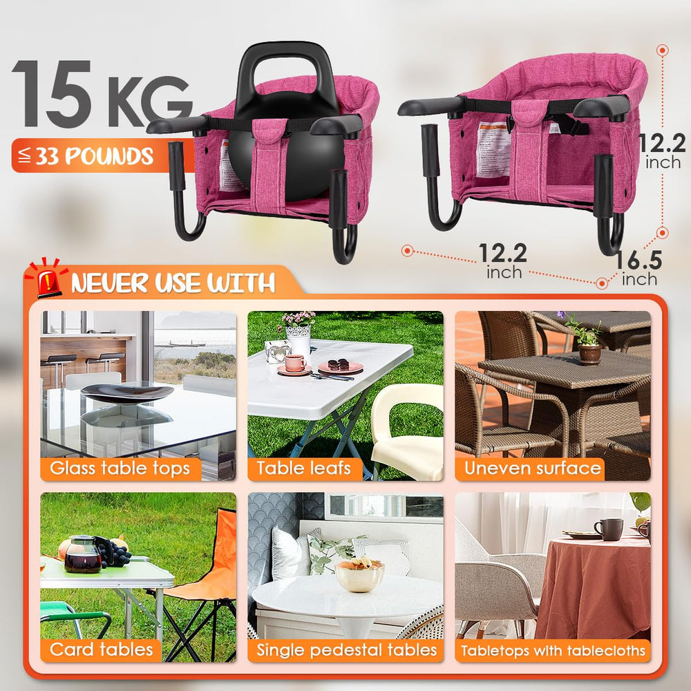 lulunemo Hook On High Chair attached to table demonstrating secure fit