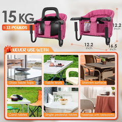 lulunemo Hook On High Chair attached to table demonstrating secure fit