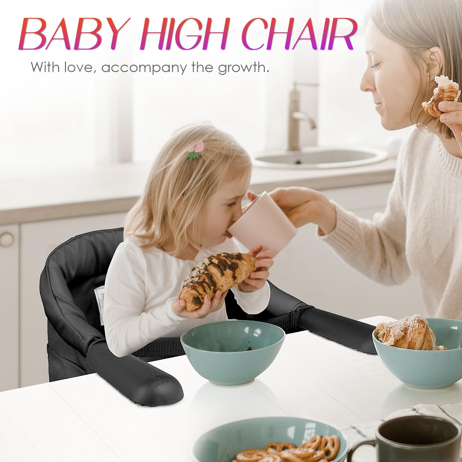 lulunemo hook-on high chair folded compactly for travel and storage