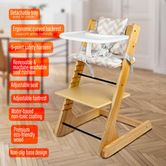 lulunemo wooden high chair height adjustment demonstrates growing with child