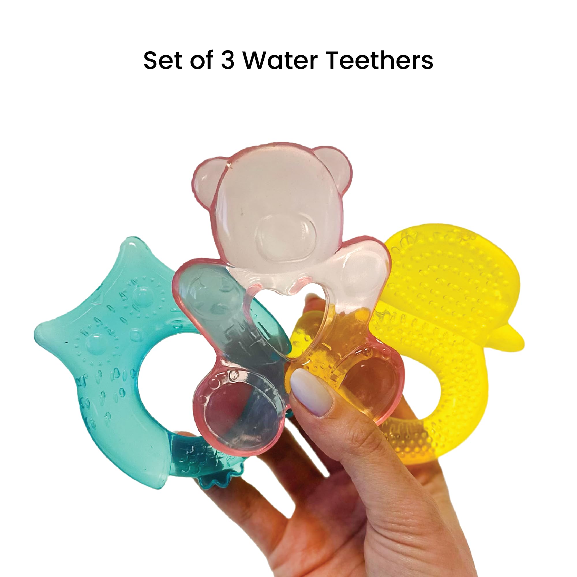 Lulyboo bear teether encourages little hands to grip and explore.
