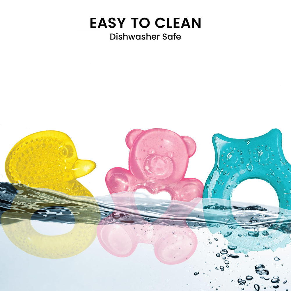 Lulyboo cooling teether chills to soothe sore gums.
