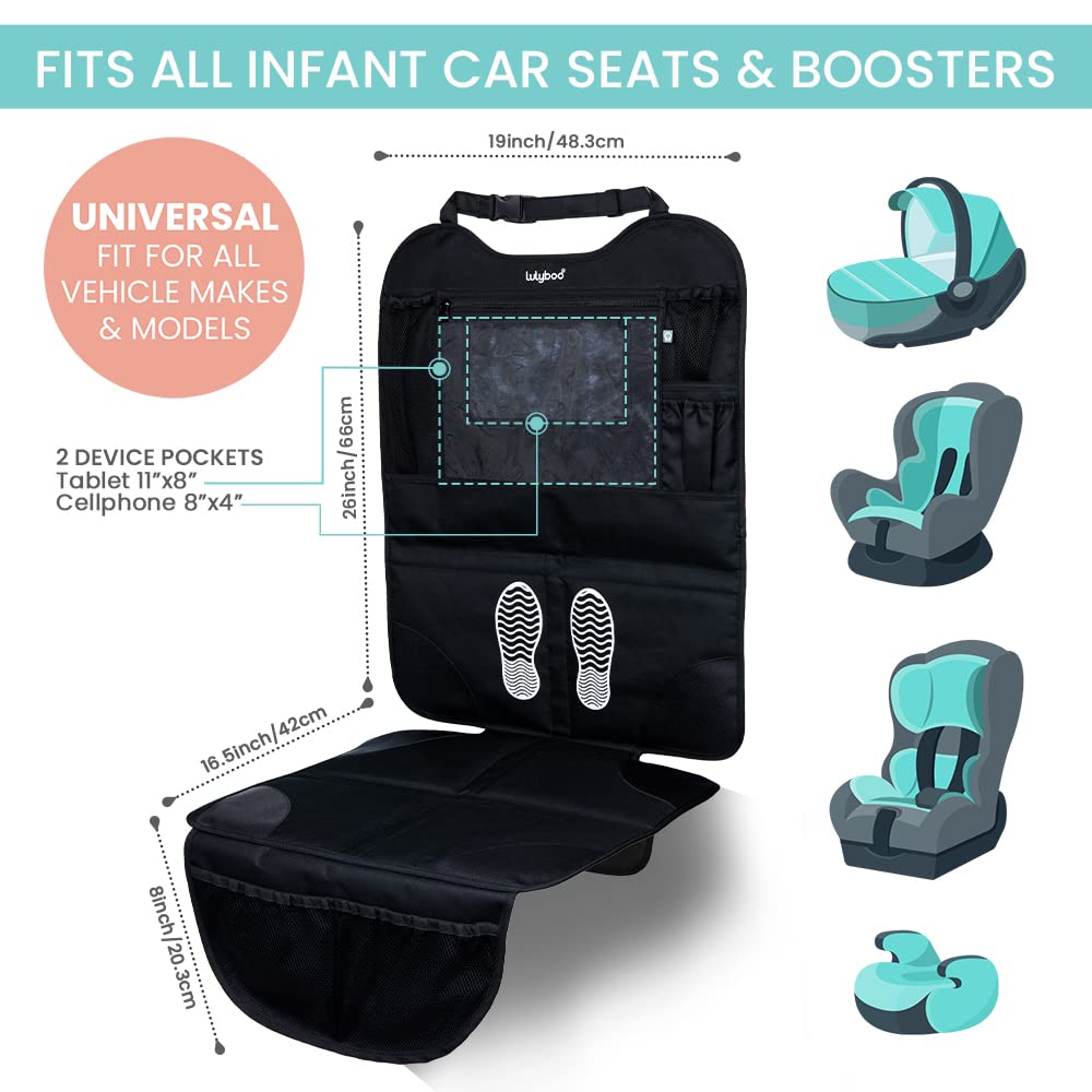 Lulyboo car seat protector with adjustable straps for quick, secure installation.