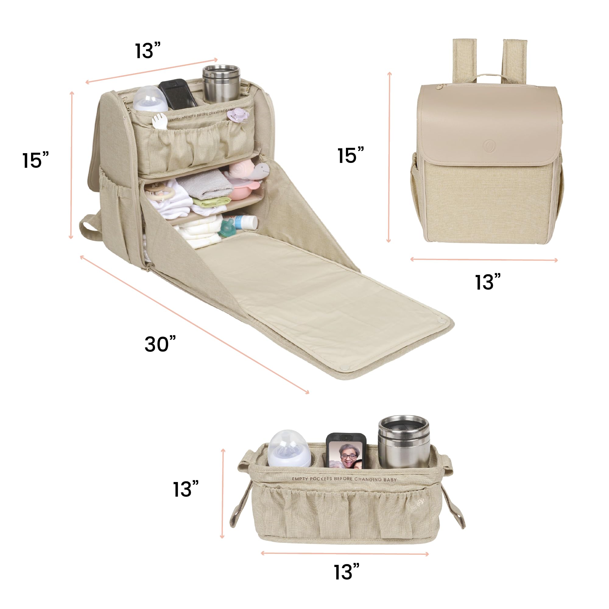 Lulyboo Convertible Diaper Bag Backpack changing station enables quick on-the-go diaper changes.