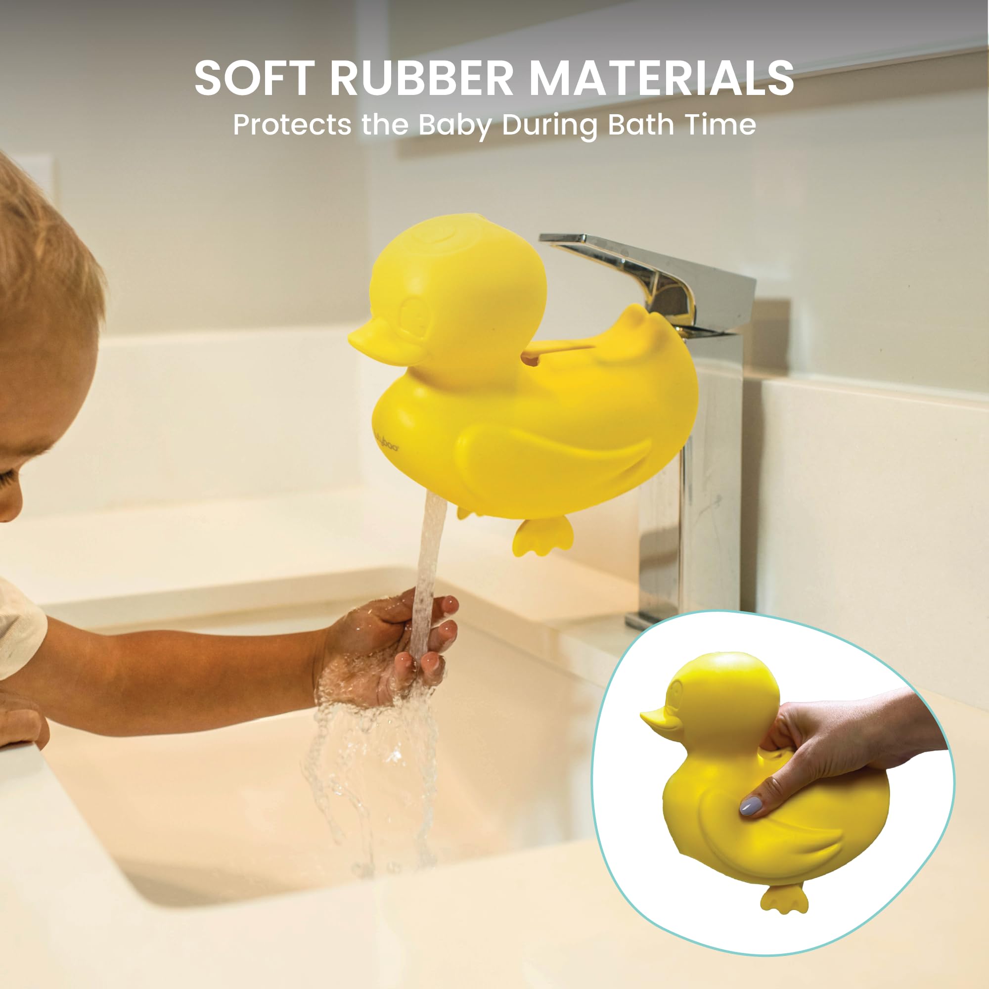 Lulyboo yellow duck design close-up showcases friendly bath-time visuals.