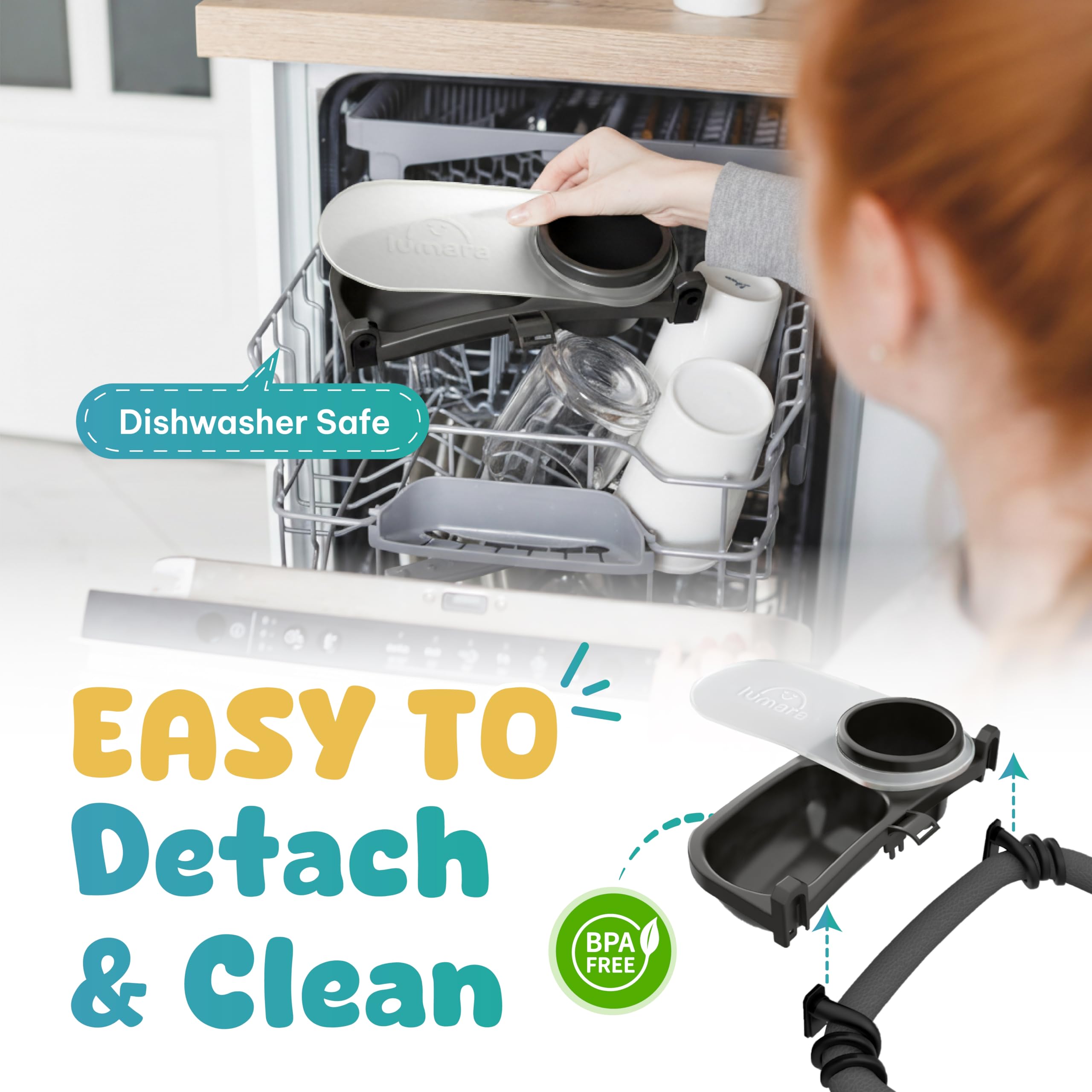 LUMARA dust-cover lid image highlights hygiene feature protecting snacks between uses.