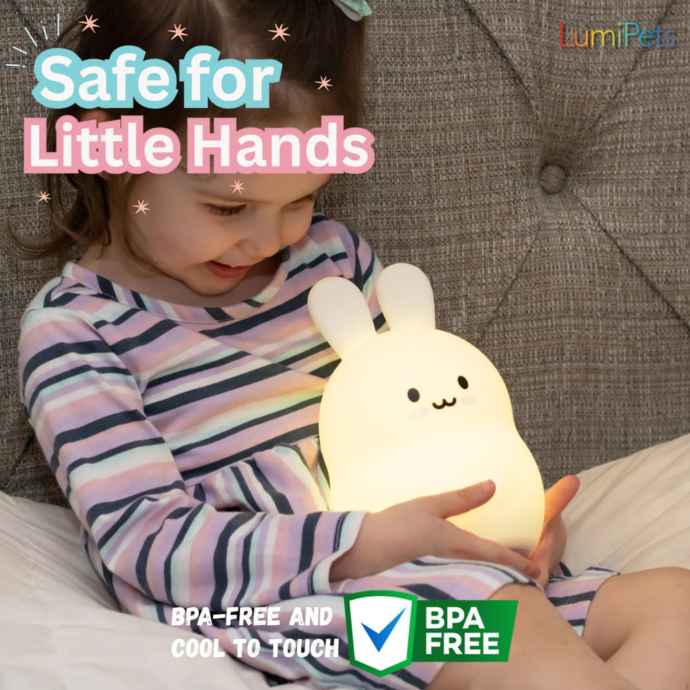 Lumipets Baxter Bunny Night Light glowing color options for cozy ambiance