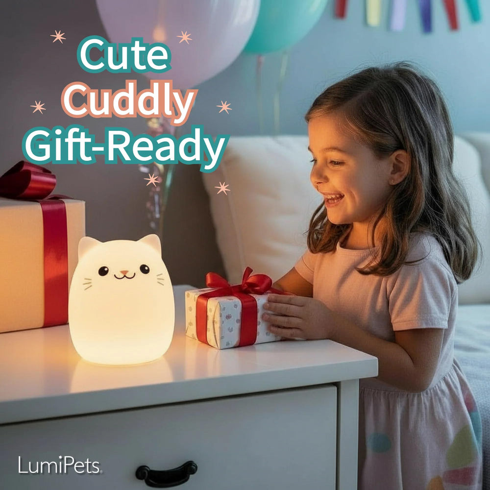 Lumipets Clive cat touch-control night light in soft silicone for easy color changes