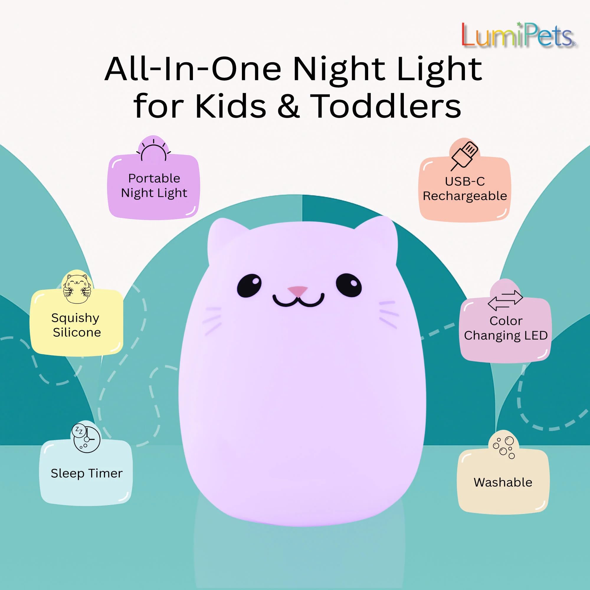 Lumipets Clive cat mood lamp used during sleepovers for portable comfort