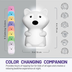 Lumipets Fiona the Fox remote control lets caregivers adjust brightness from across the room.