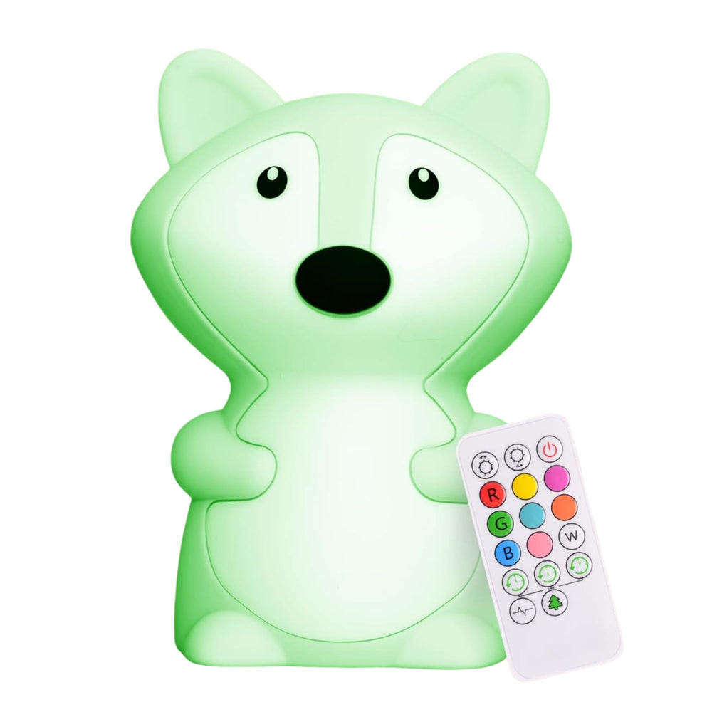 Lumipets Fiona the Fox squishy silicone night light glows softly for bedtime comfort.