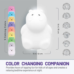 Lumipets Honey the Hippo adjustable brightness levels create cozy lighting.