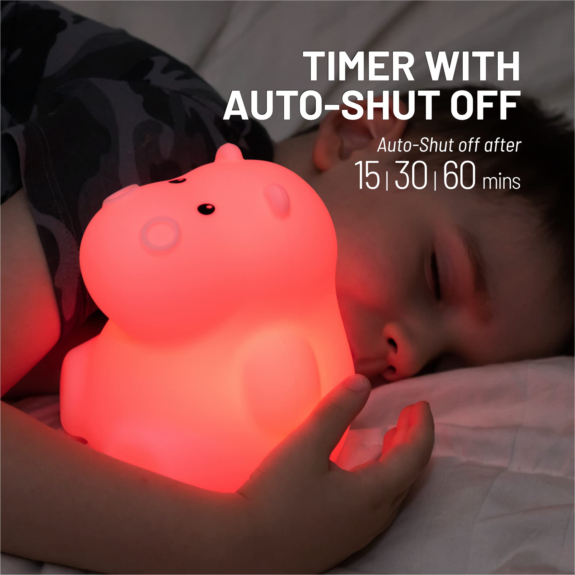 Lumipets Honey the Hippo portable silicone night light for travel.