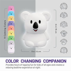 Keith Koala being tapped to switch colors demonstrates easy tap control for kids.