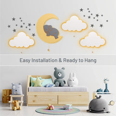 Lumipets lighted elephant on moon battery-operated design keeps walls clutter-free.