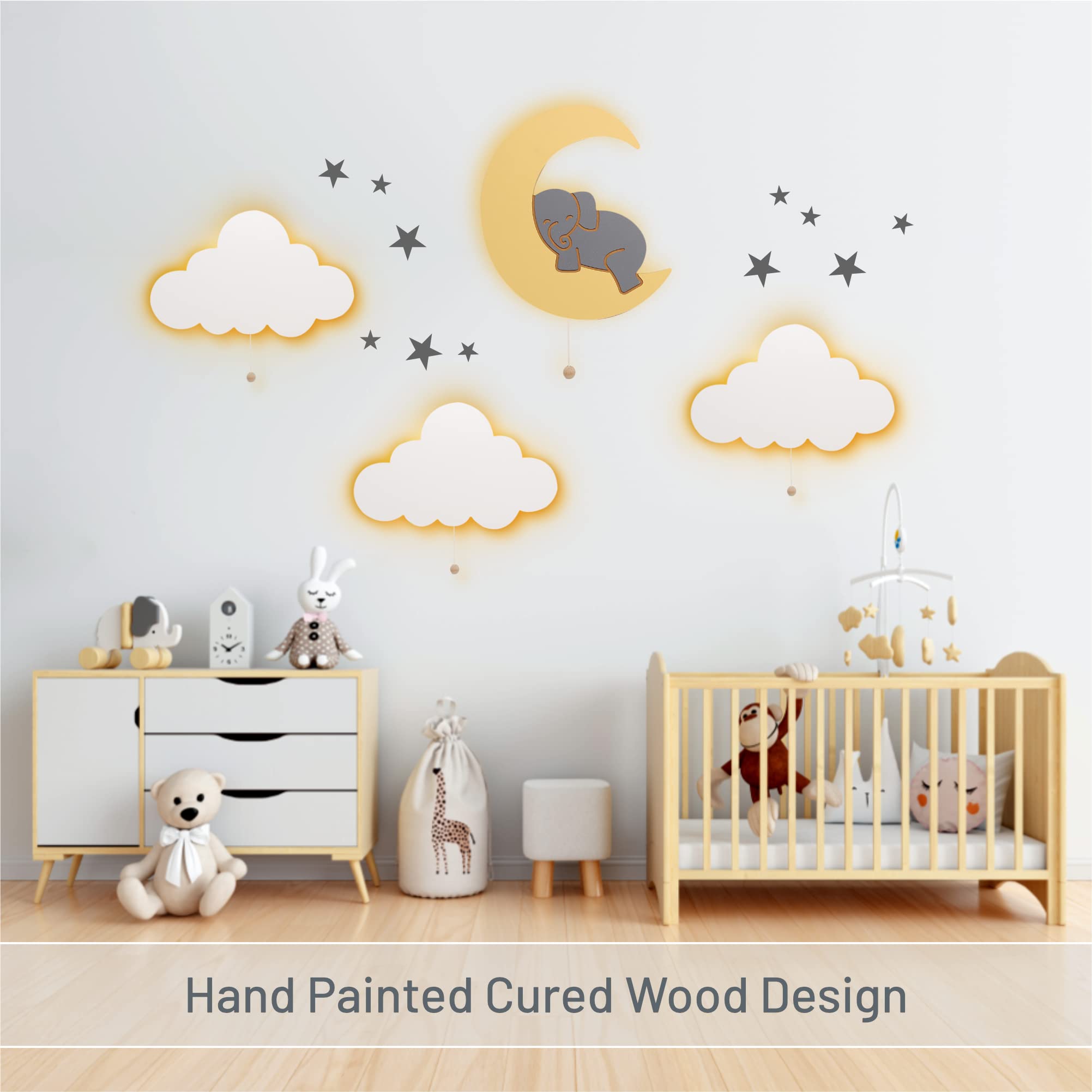 Lumipets lighted elephant on moon emits soft LED glow ideal for bedtime routines.