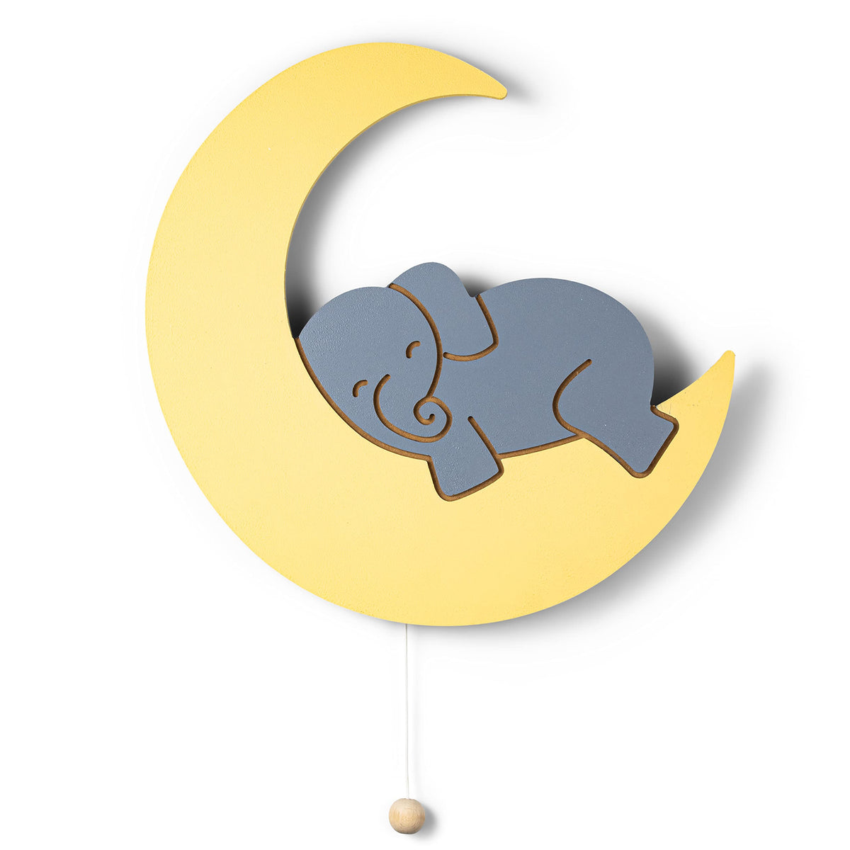 Lumipets lighted elephant on moon wall light with gentle ambient glow for nurseries.
