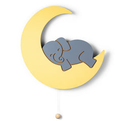 Lumipets lighted elephant on moon wall light with gentle ambient glow for nurseries.