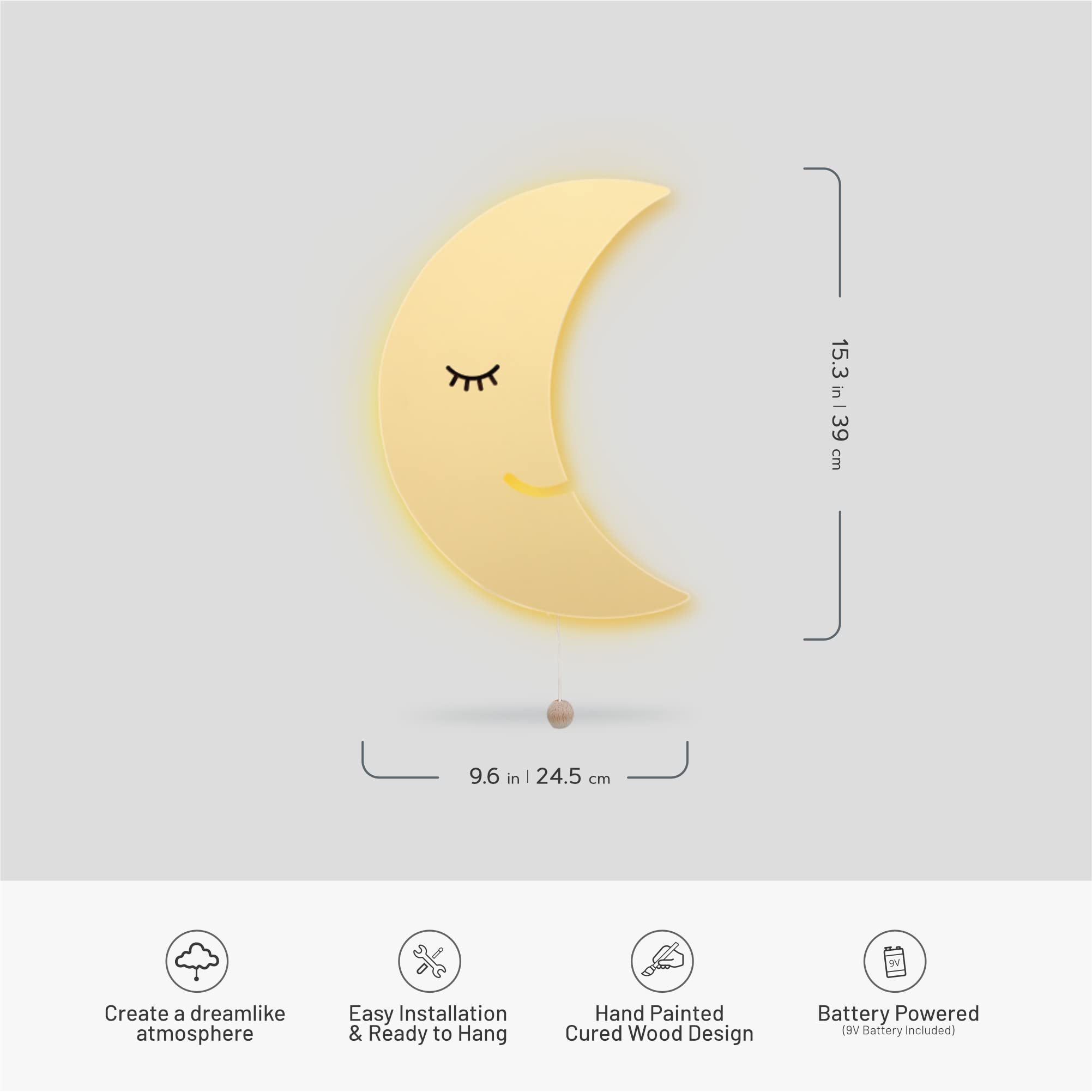 Lumipets Moon Wall Light wall-mount hanging design for easy setup.