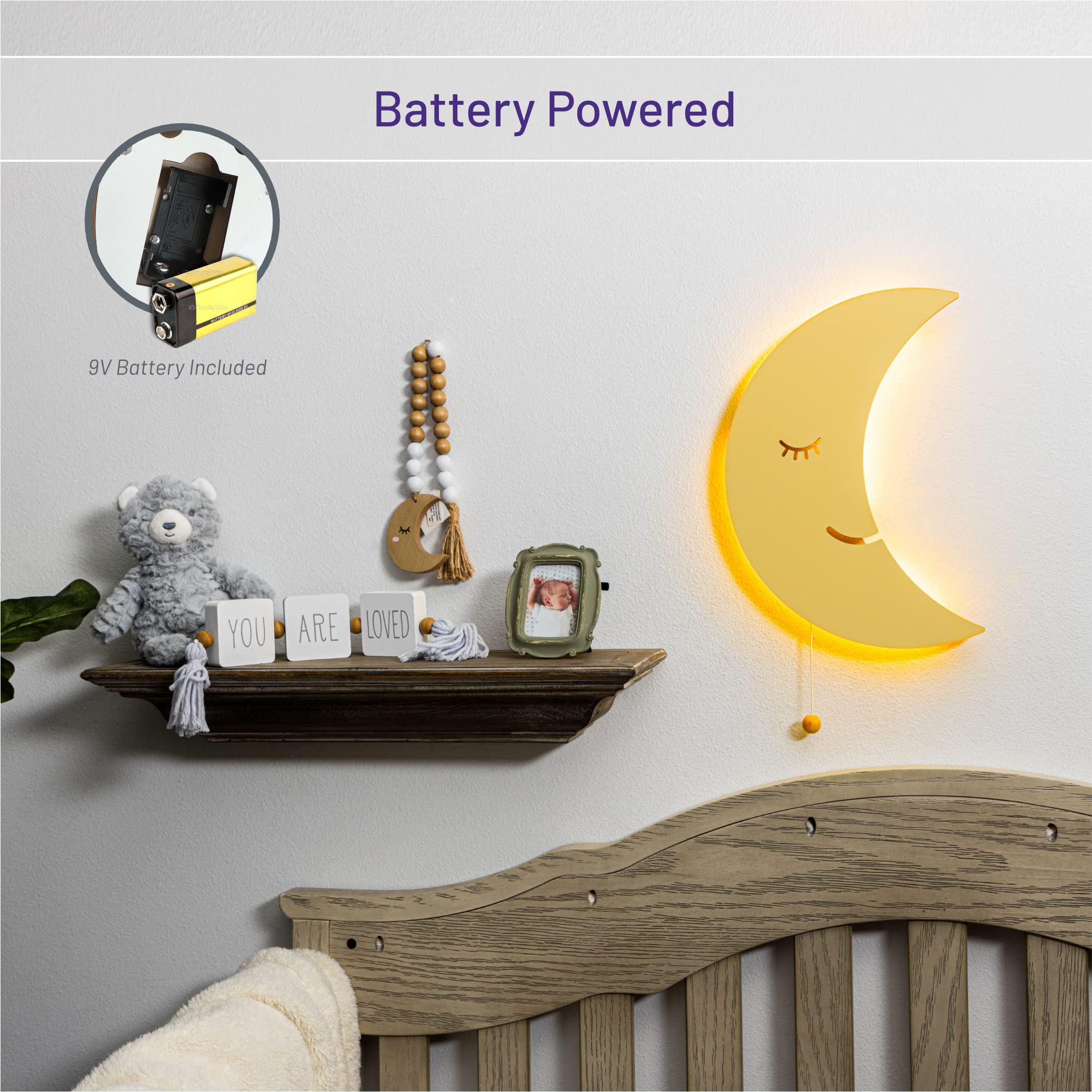 Lumipets Moon Wall Light wooden-frame craftsmanship adds warm, handmade charm.