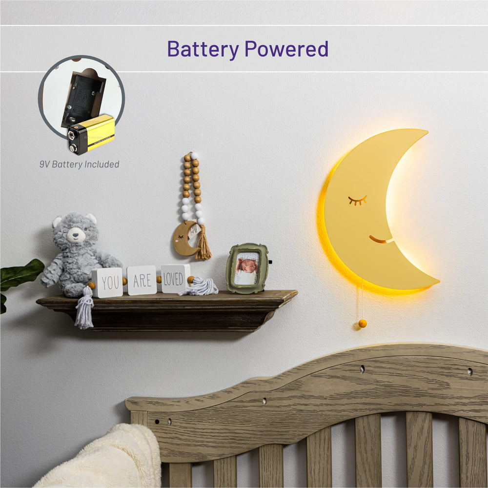 Lumipets Moon Wall Light wooden-frame craftsmanship adds warm, handmade charm.