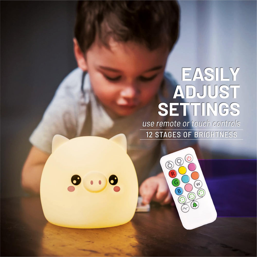 Lumipets Pig Night Light silicone design stays cool to touch