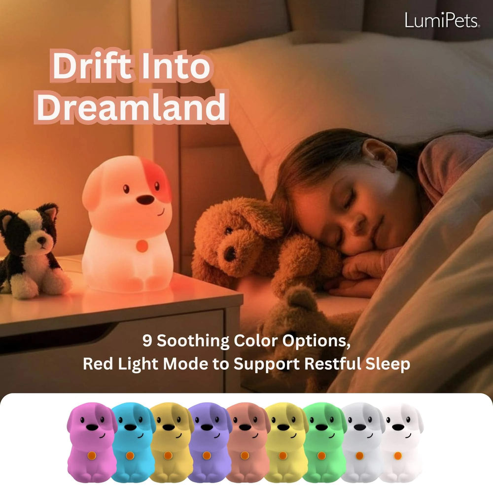 Lumipets Pepper bedside table setup in a kid bedroom.