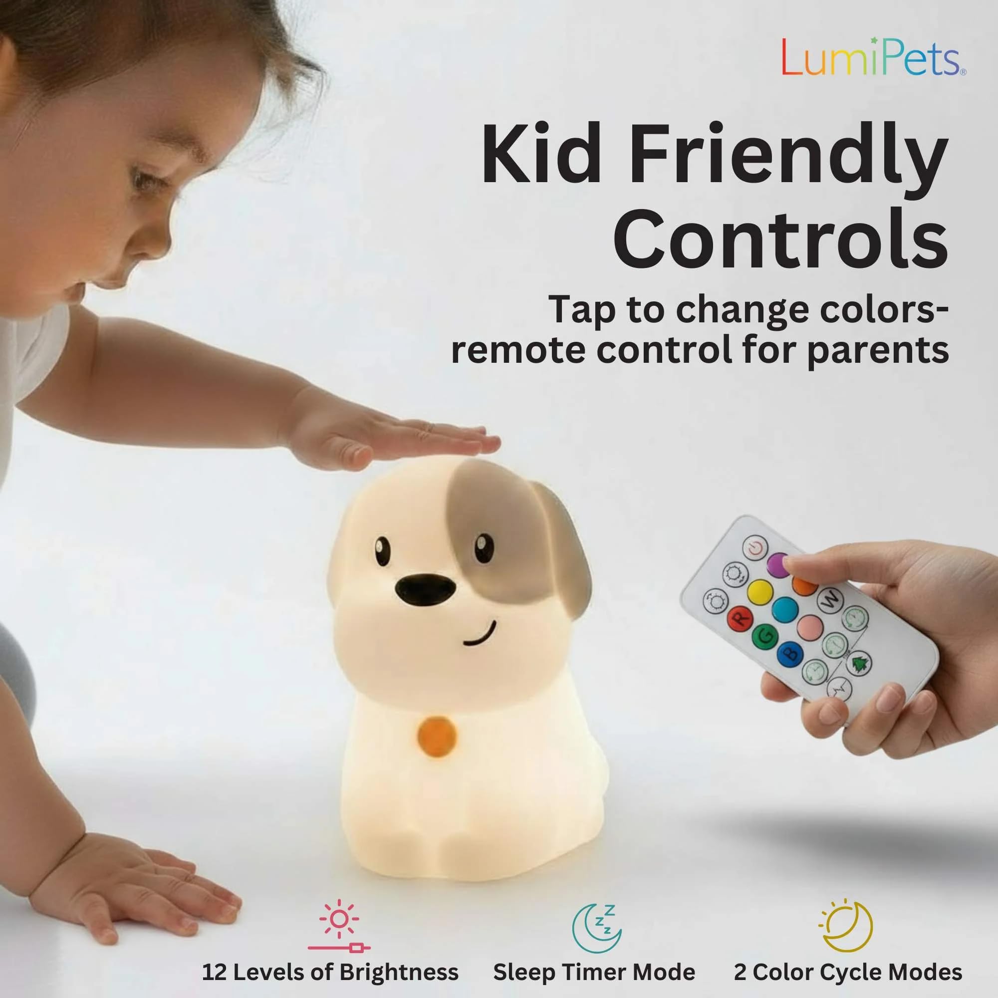 Lumipets Pepper color-changing LED in a nursery for calming glow.