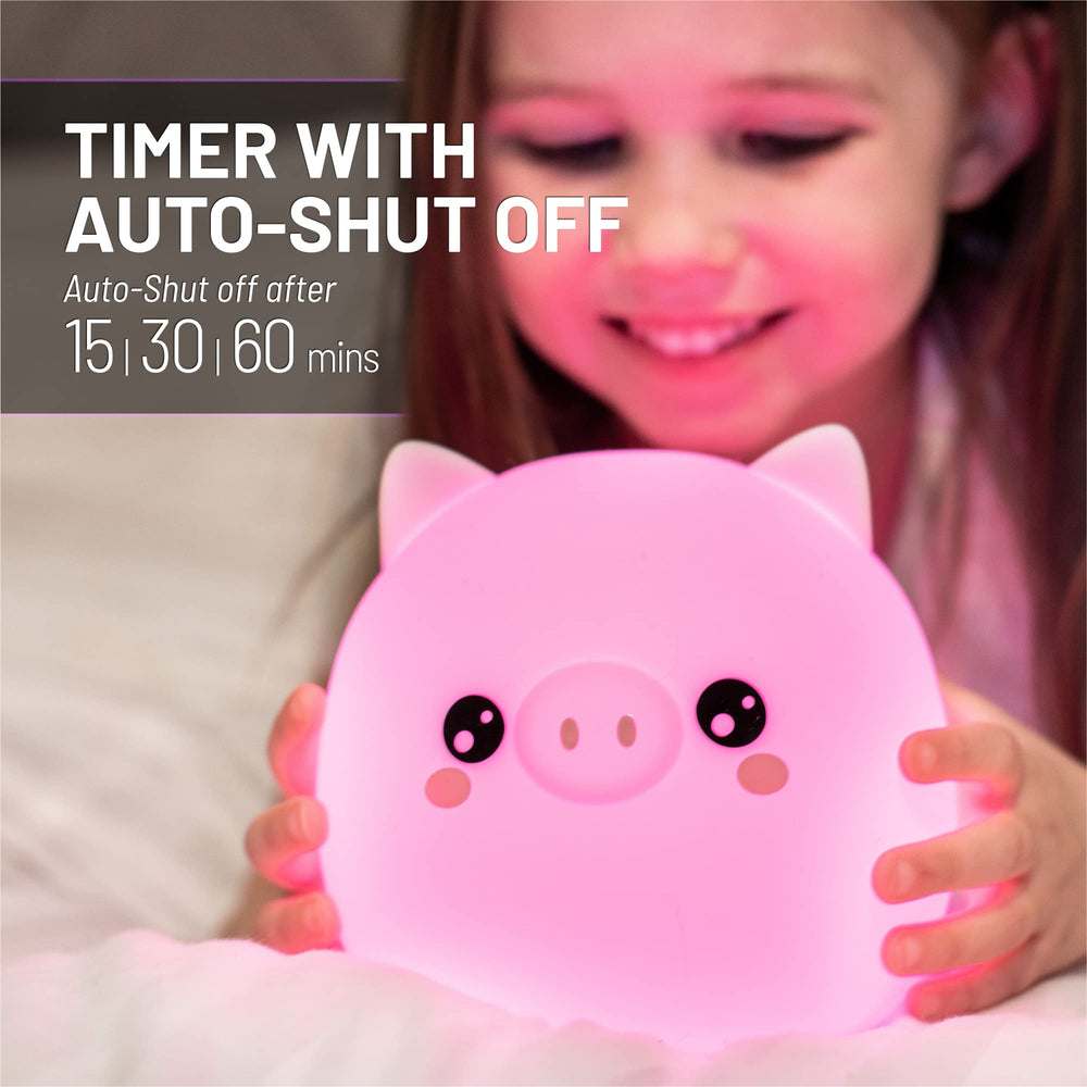 Lumipets Pig Night Light sleep timer for gentle downtime
