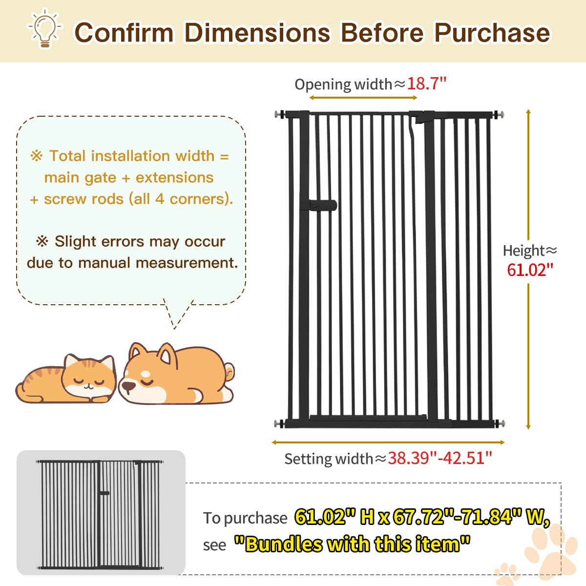 Lumizone cat gate with narrow 1.37-inch gap keeps kittens from squeezing through.