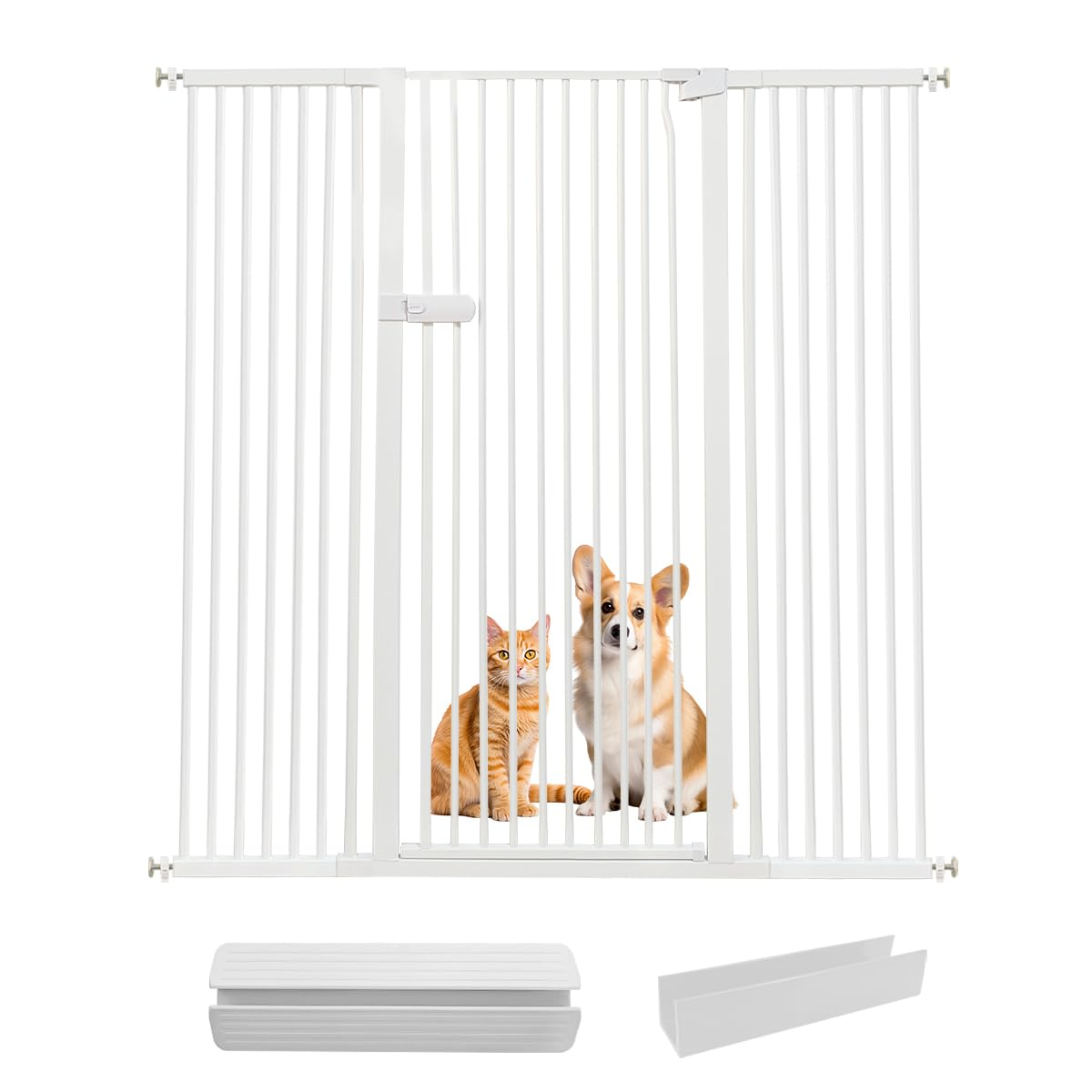 Lumizone Extra Tall Cat Gate 55-12h side view demonstrates sturdy containment for active pets.