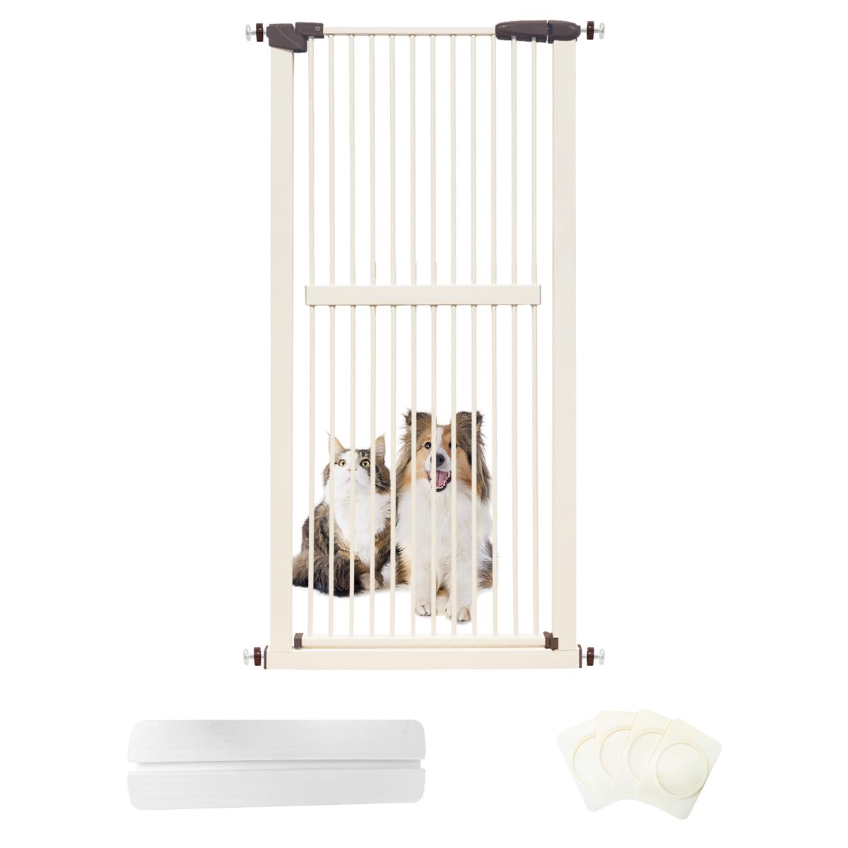 Lumizone extra tall cat gate in-use blocks jumping in doorway for pet safety.