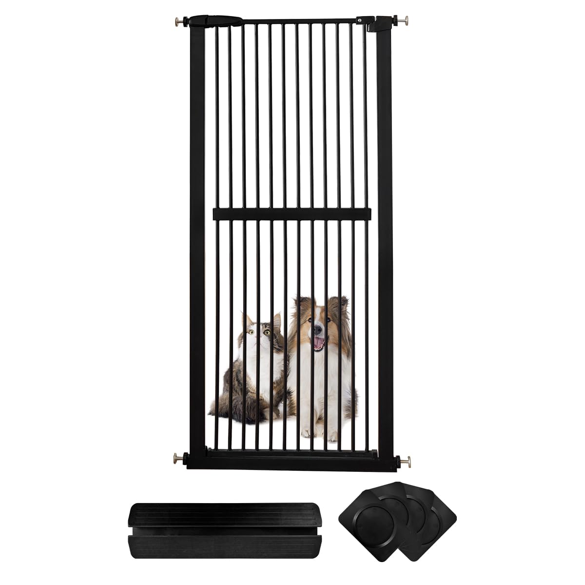Lumizone extra tall cat gate demonstrates 61.02 inches height for containment.