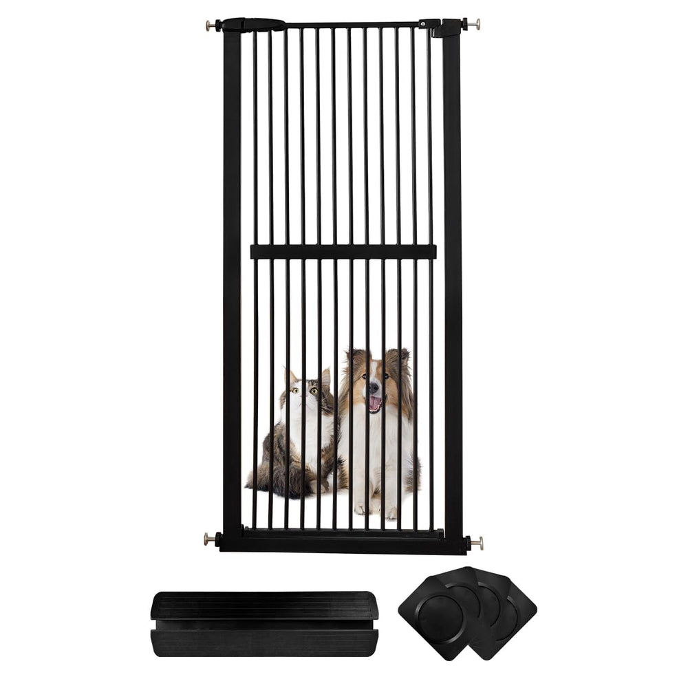 Lumizone extra tall cat gate demonstrates 61.02 inches height for containment.