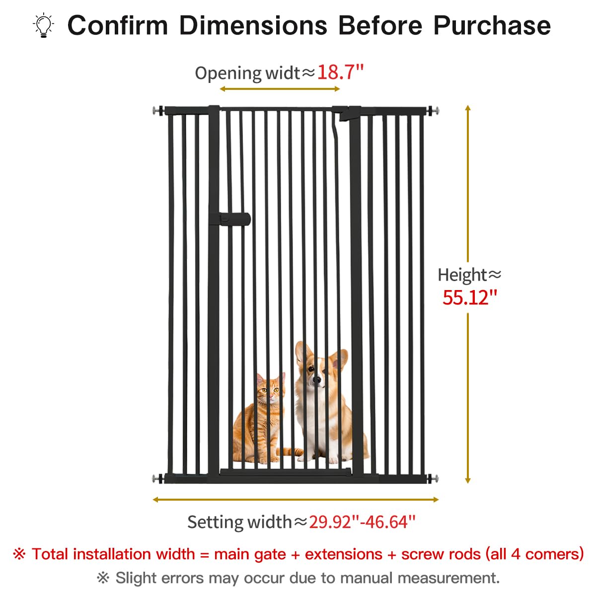 Lumizone extra tall cat gate side view highlights 55.12-inch height for containment