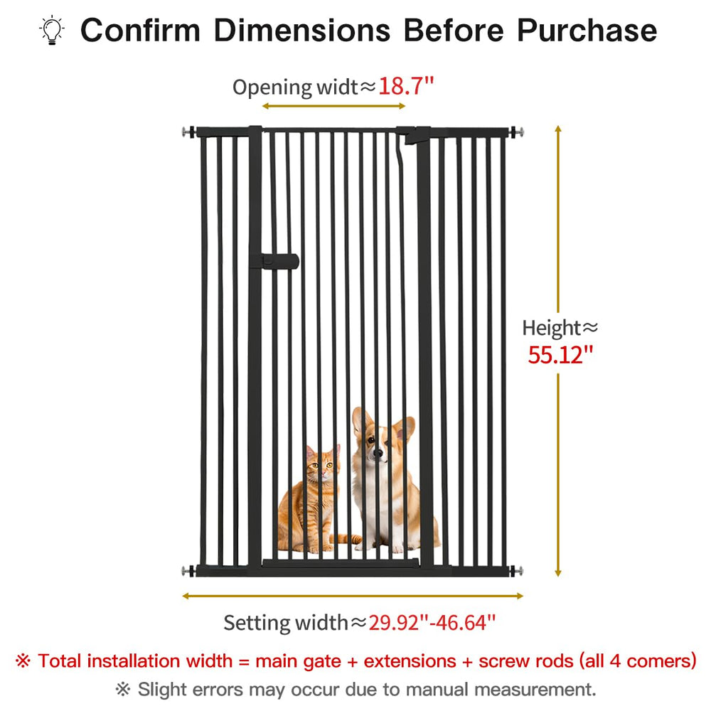 Lumizone extra tall cat gate side view highlights 55.12-inch height for containment