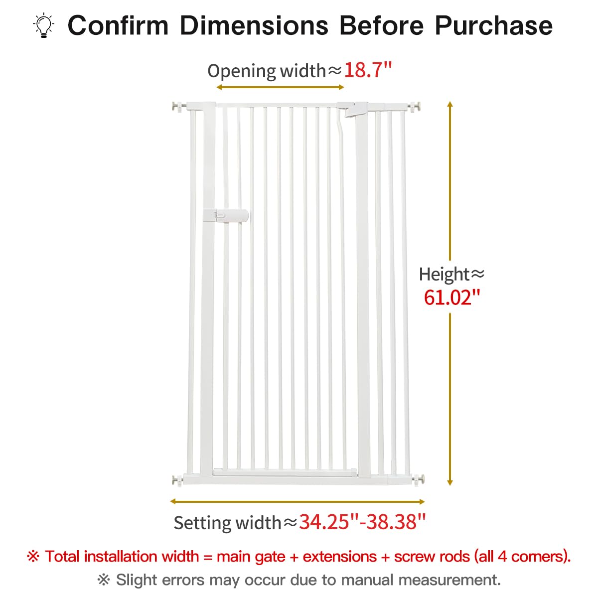 Lumizone gate width adjustment visual showing expandable doorway fit.