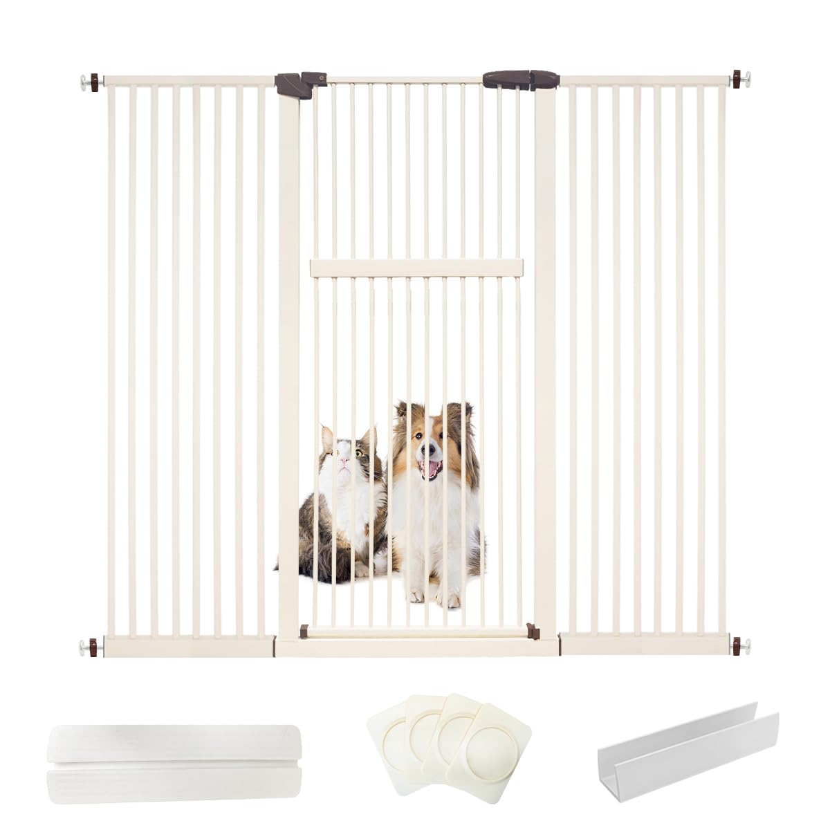 Lumizone extra tall gate 55.12 inches high in cream for stair containment.