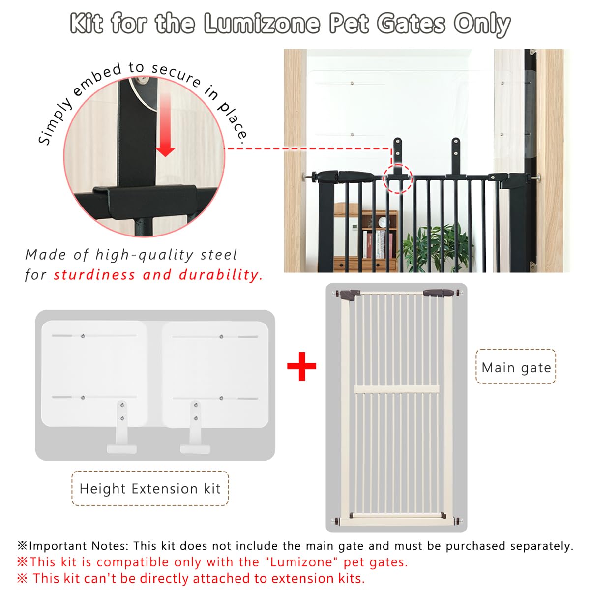 Lumizone pet gate height extension sliding panel enables easy width adjustment for various spaces