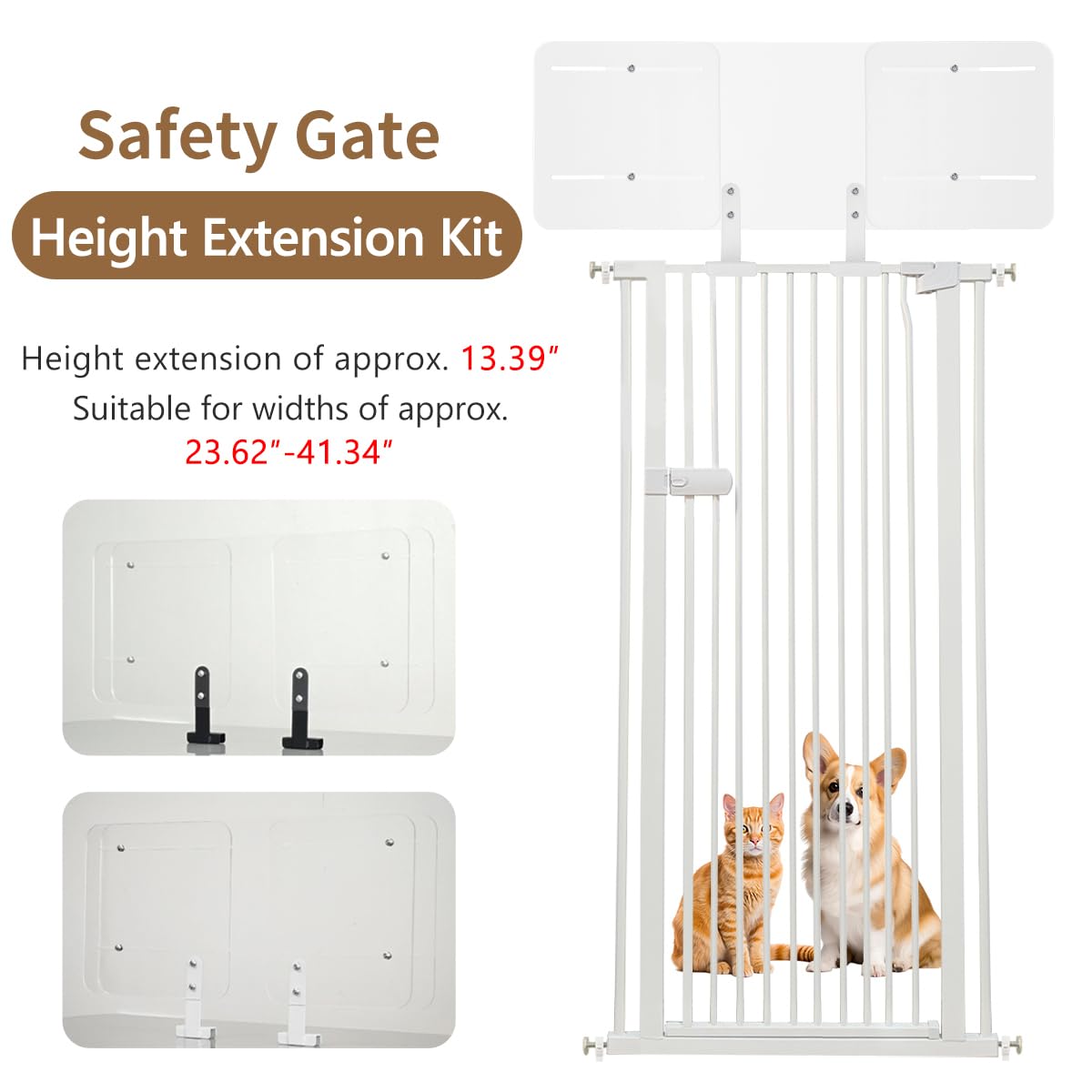 Lumizone pet gate height extension kit wide-range demonstrates fit from 23.6 to 41.3 inches