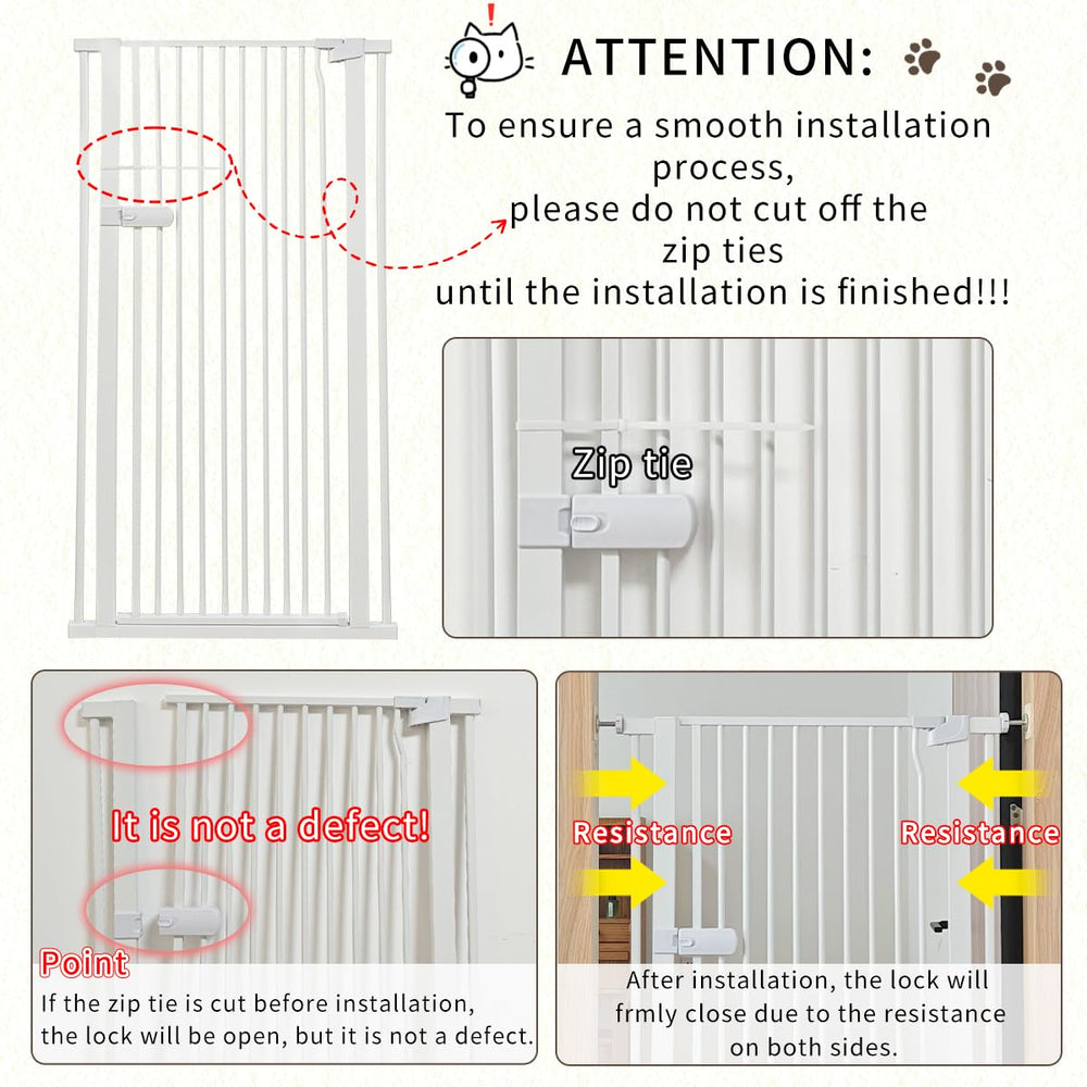 Lumizone white tall pet gate shown in a modern room.