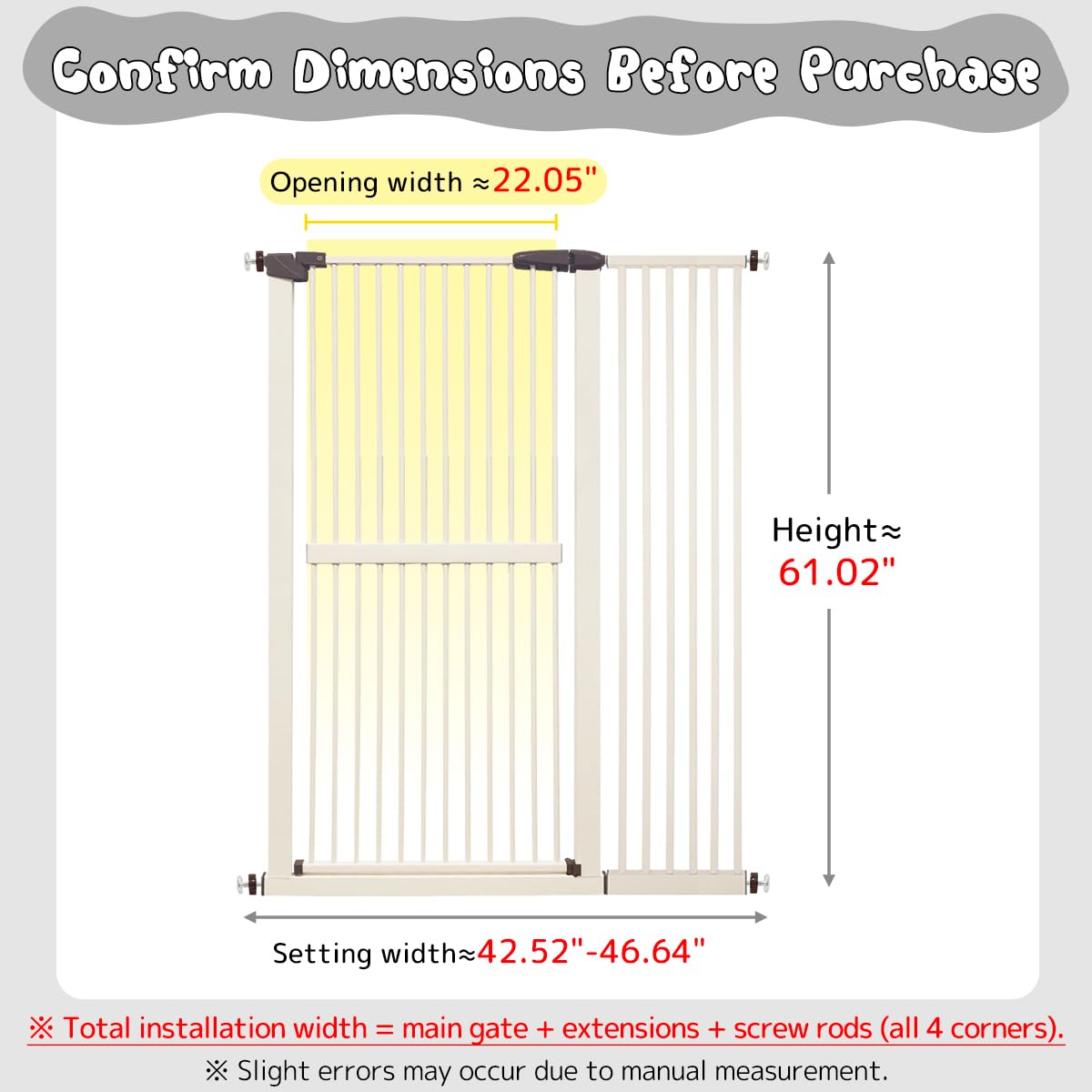 Lumizone wide 42-46-64 inch gate fits multiple doorways.