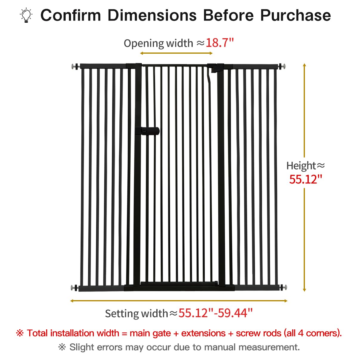 Lumizone gate width 55.12–59.44 inches adapts to doorways and openings.