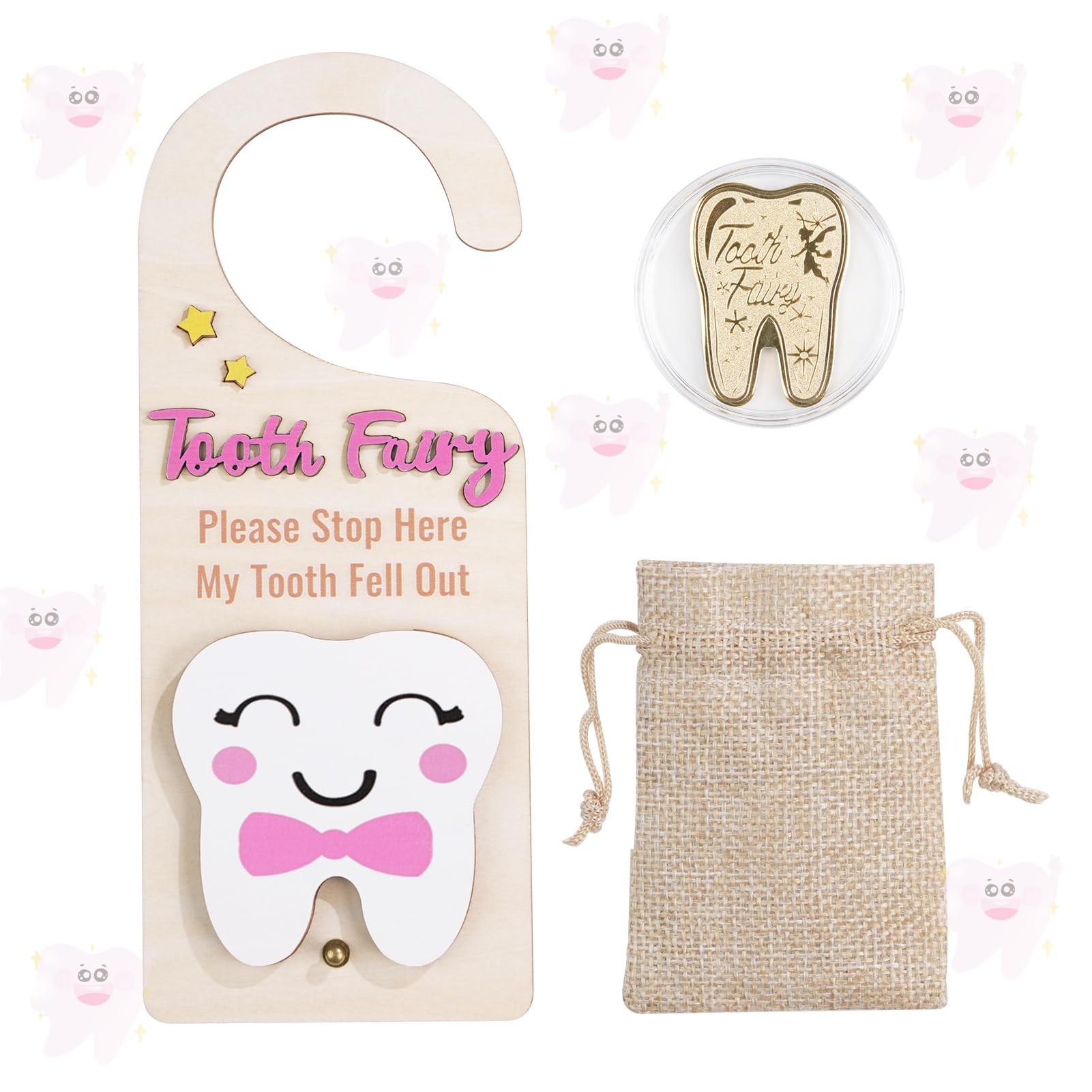 Lummitwit Tooth Fairy door hanging pink guides nightly tooth handover