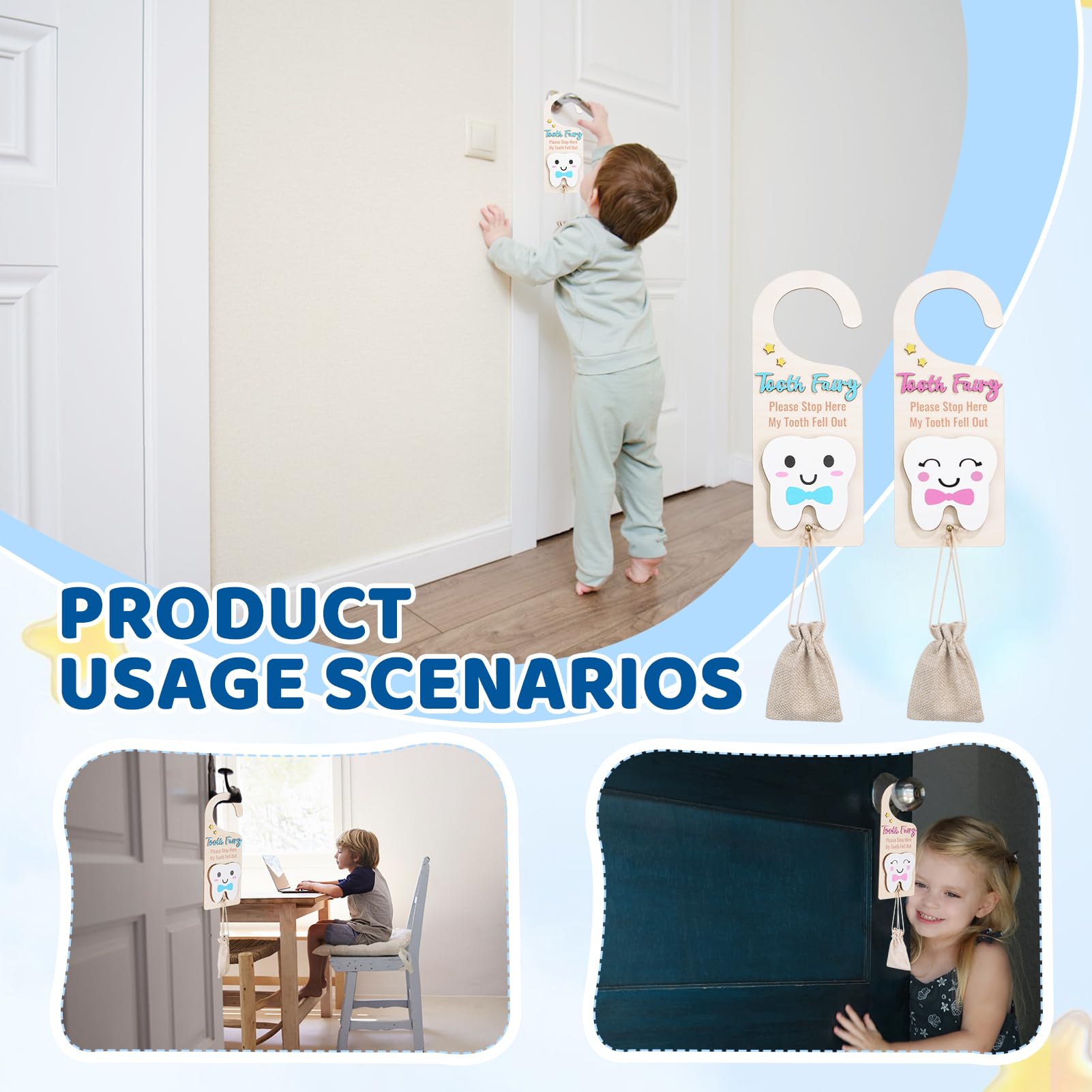 Lummitwit blue tooth fairy decor enhances kids room ambiance.