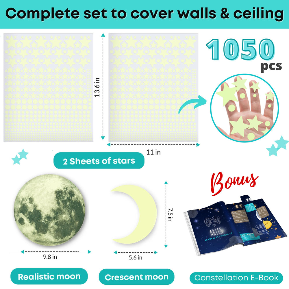 LUMOSX glow stars on ceiling provide soft ambient light without electrical fixtures