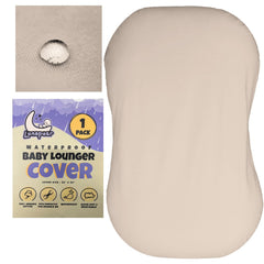 Lunapuer baby lounger cover cream closeup highlights waterproof protection for messes.